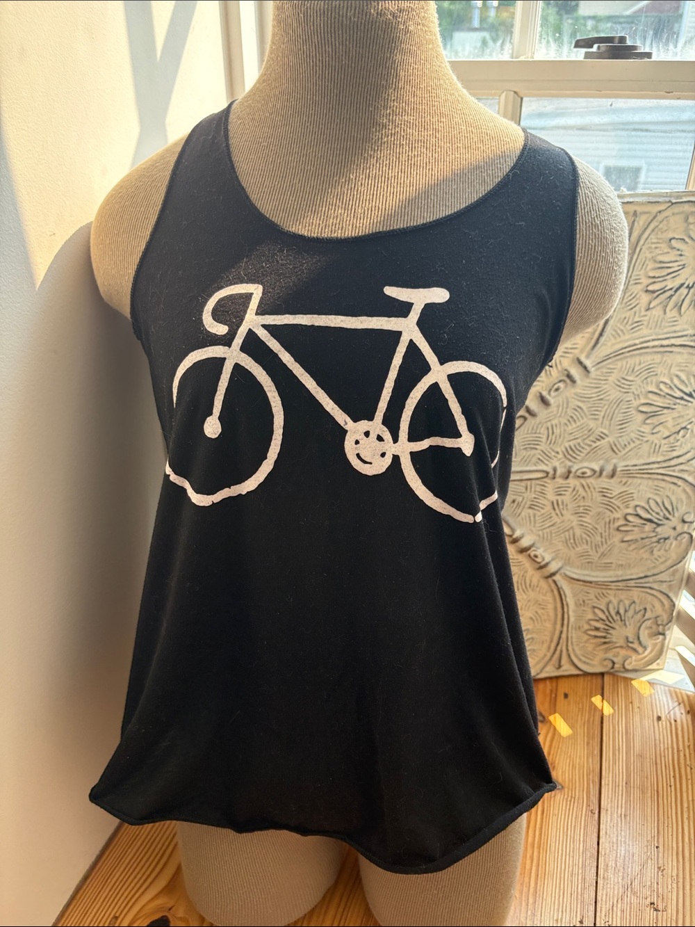 Black Racerback Tank Top with White Bike Graphic